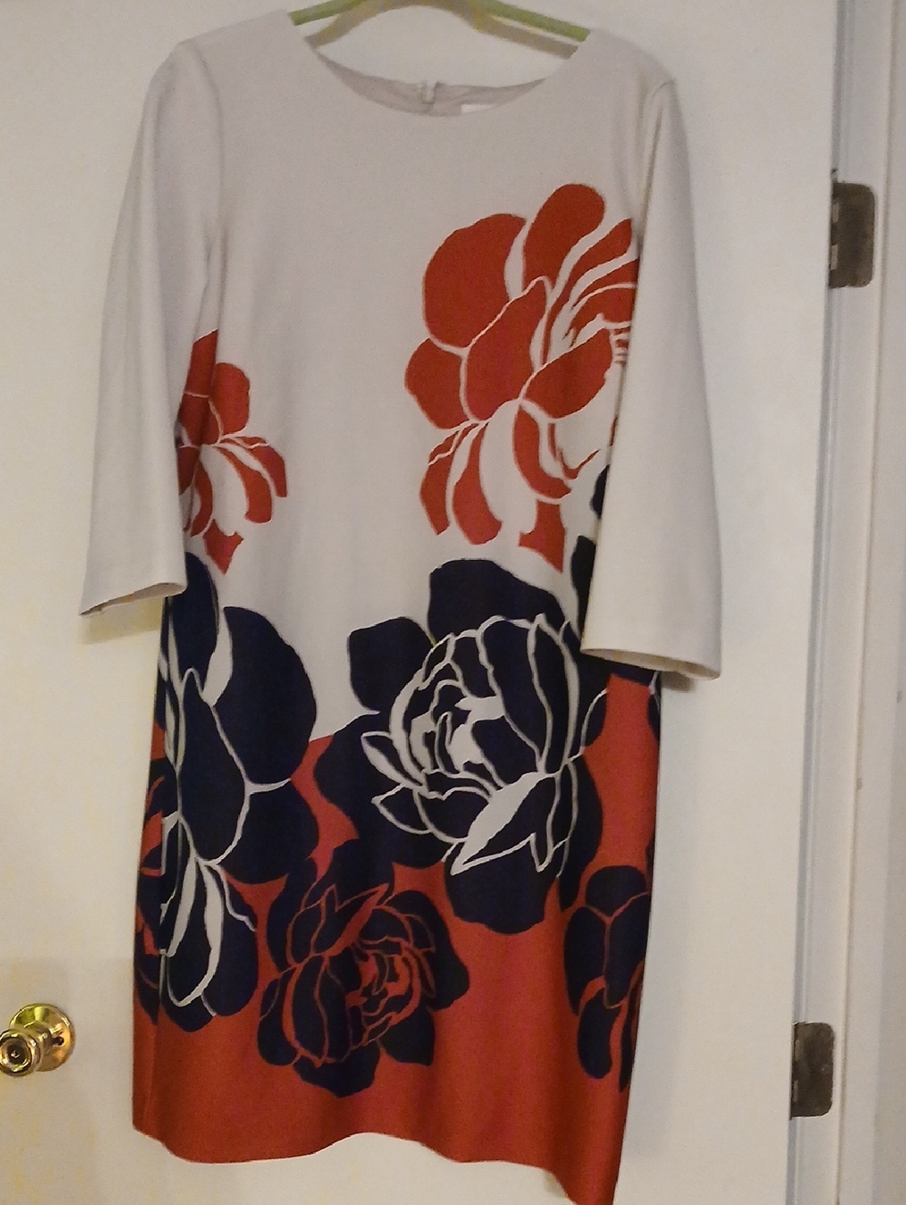 Chico's White Shift Dress with Red & Navy Floral Print